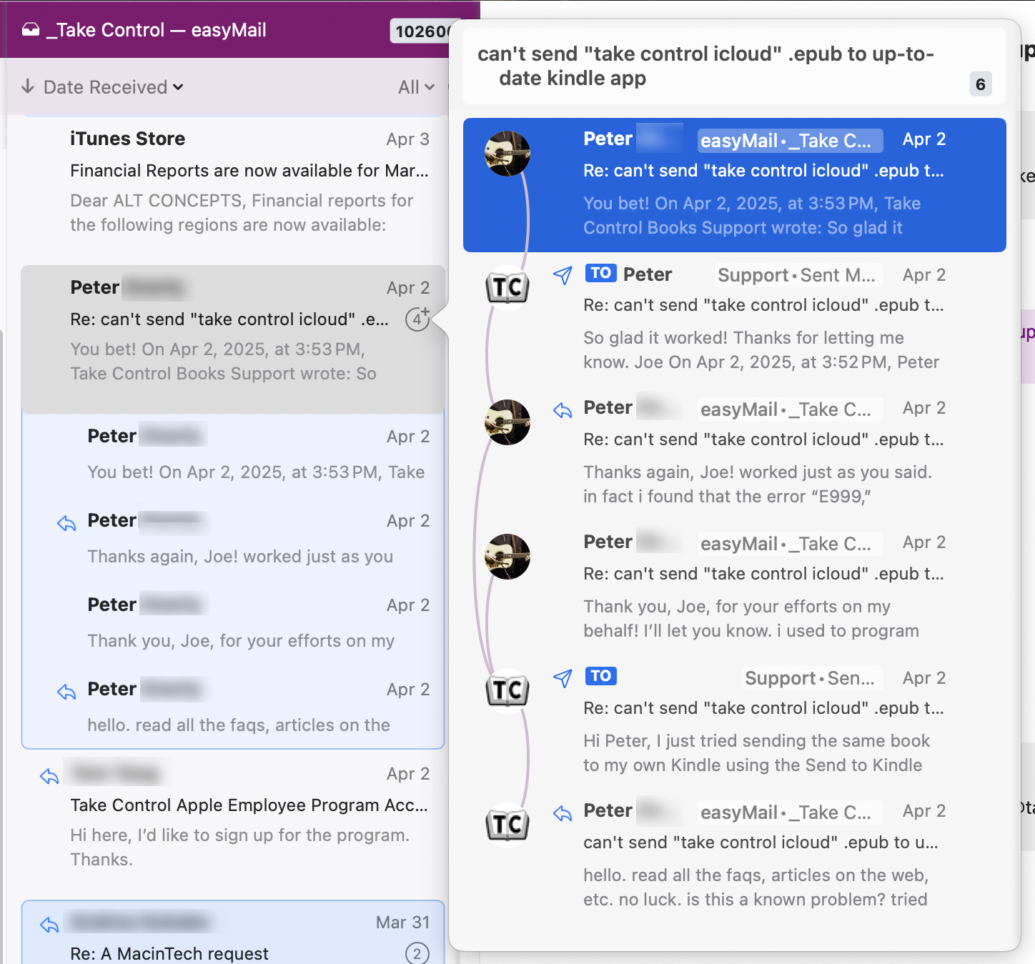 Conversation popover